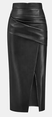 NWT Commense Ruched Slit PU Leather Midi Skirt | Black | Small